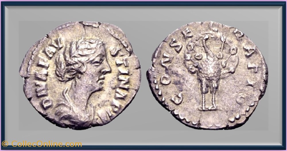Diva Faustina la Jeune - Paon - denier monnaies antiques romaines imperiales et republicaines diva faustina la jeune paon denier
