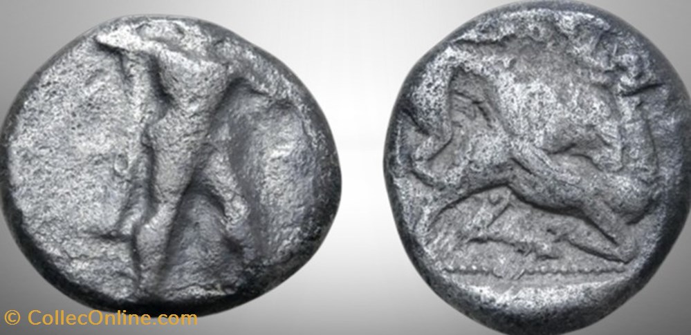 Chypre - Baalmelek II ou Baalram - Heraklès / Lion attaquant le cerf monnaies antiques grecques chypre baalmelek ii ou baalram herakles lion attaquant le cerf