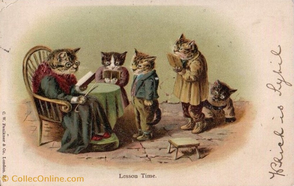 cartes postales british family grand mere les devoirs lesson time