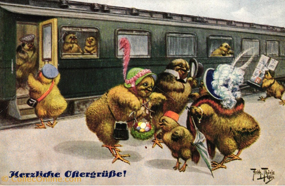 cartes postales autres arthur thiele poussins serie 1752 t s n adieux a la gare