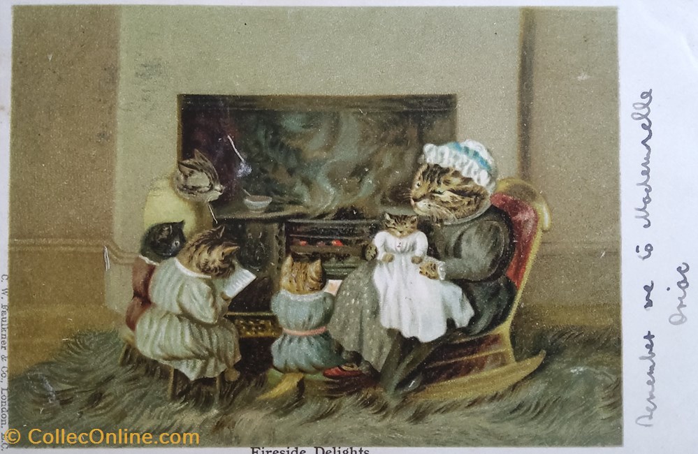 cartes postales british family fireside delights soiree au coin du feu de cheminee