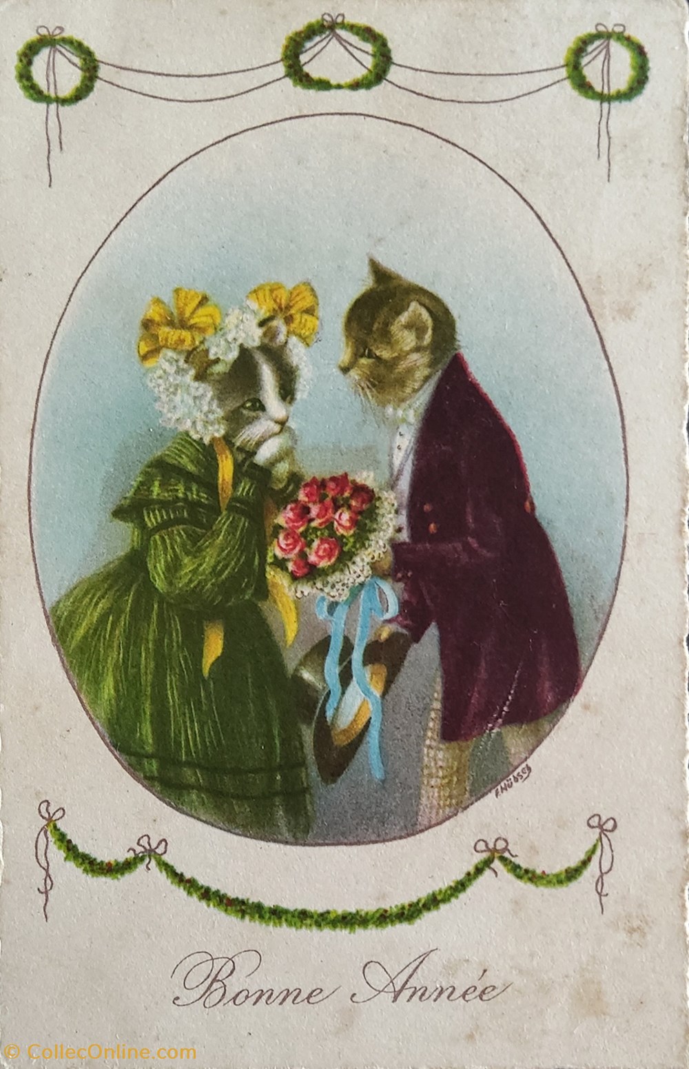 cartes postales coule amoureux declaration fleurs 6033