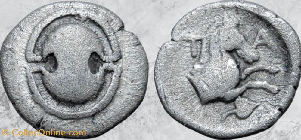 Béotie - Tanagra - Bouclier/Cheval monnaies antiques grecques beotie tanagra bouclier cheval