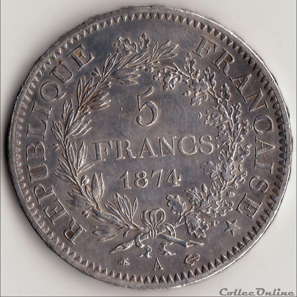 monnaie france moderne 5 francs hercule 1874 a