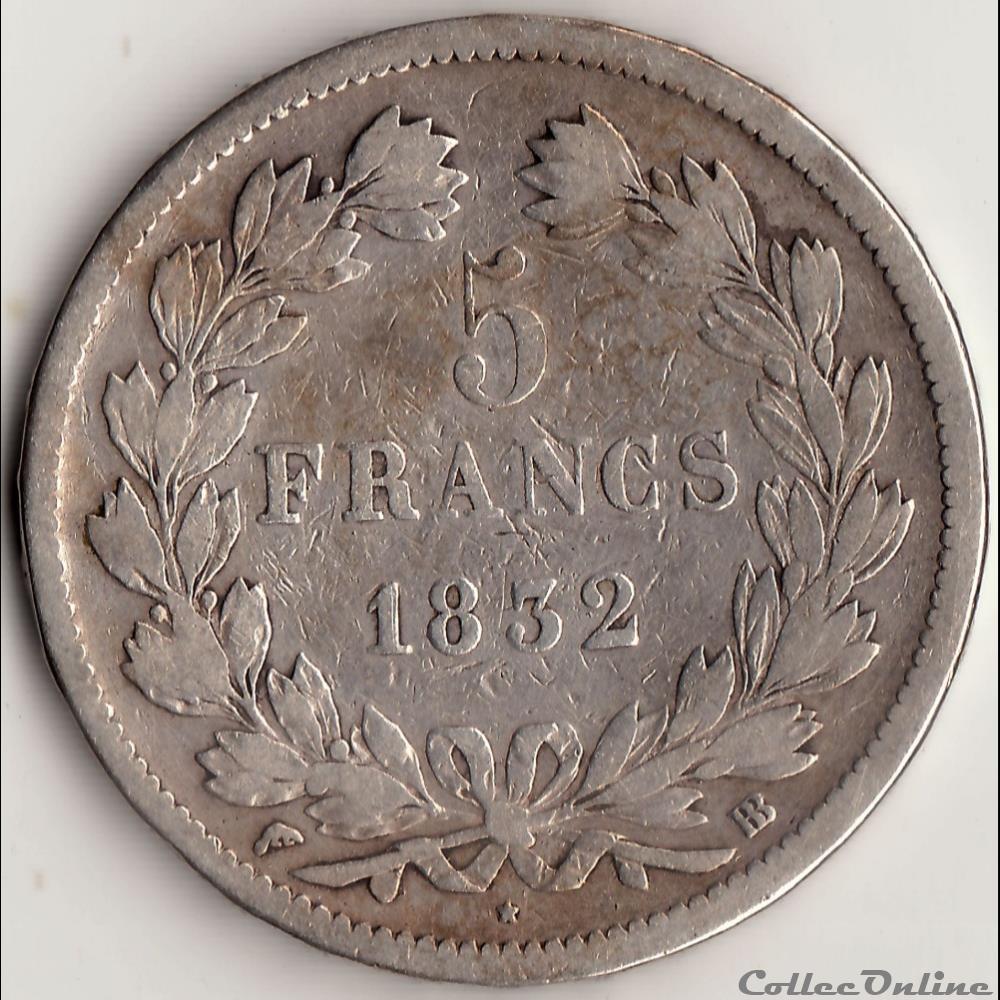 5 francs IIème type DOMARD 1832 BB monnaie france moderne 5 francs iieme type domard 1832 bb