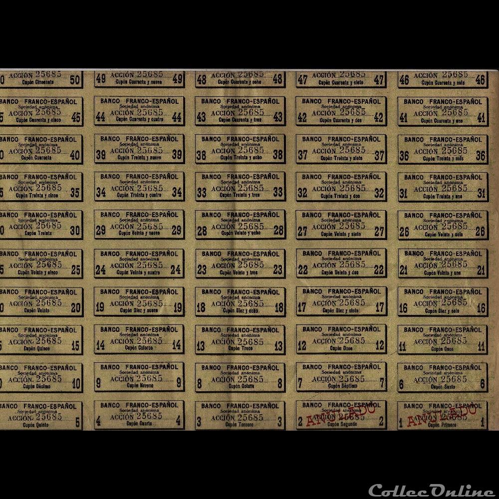 BANQUE FRANCO-ESPAGNOLE - Action au porteur, 1907 vieux papier titre moderne banque franco espagnole action au porteur 1907