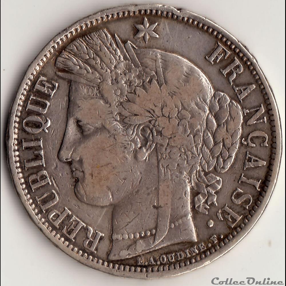 5 FRANCS CÉRÈ, sans légende 1870 K, Etoile, M a 4 heures monnaie france moderne 5 francs cere sans legende 1870 k etoile m a 4 heures