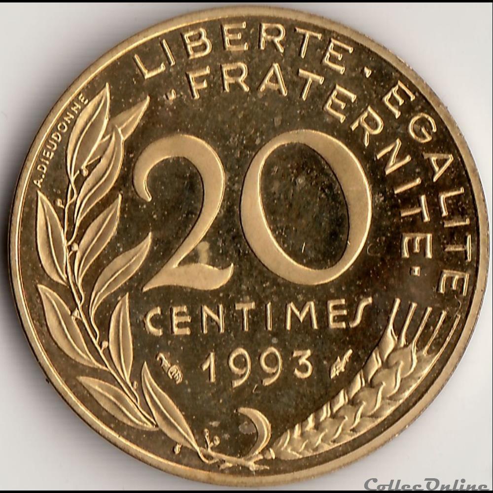 monnaie france moderne 20 centimes marianne 1993 be
