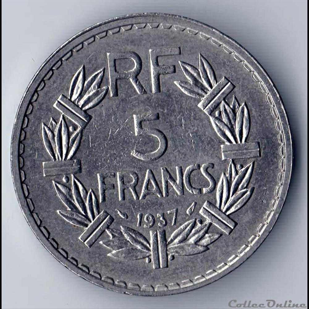 monnaie france moderne 5 francs lavrillier 1937 nickel