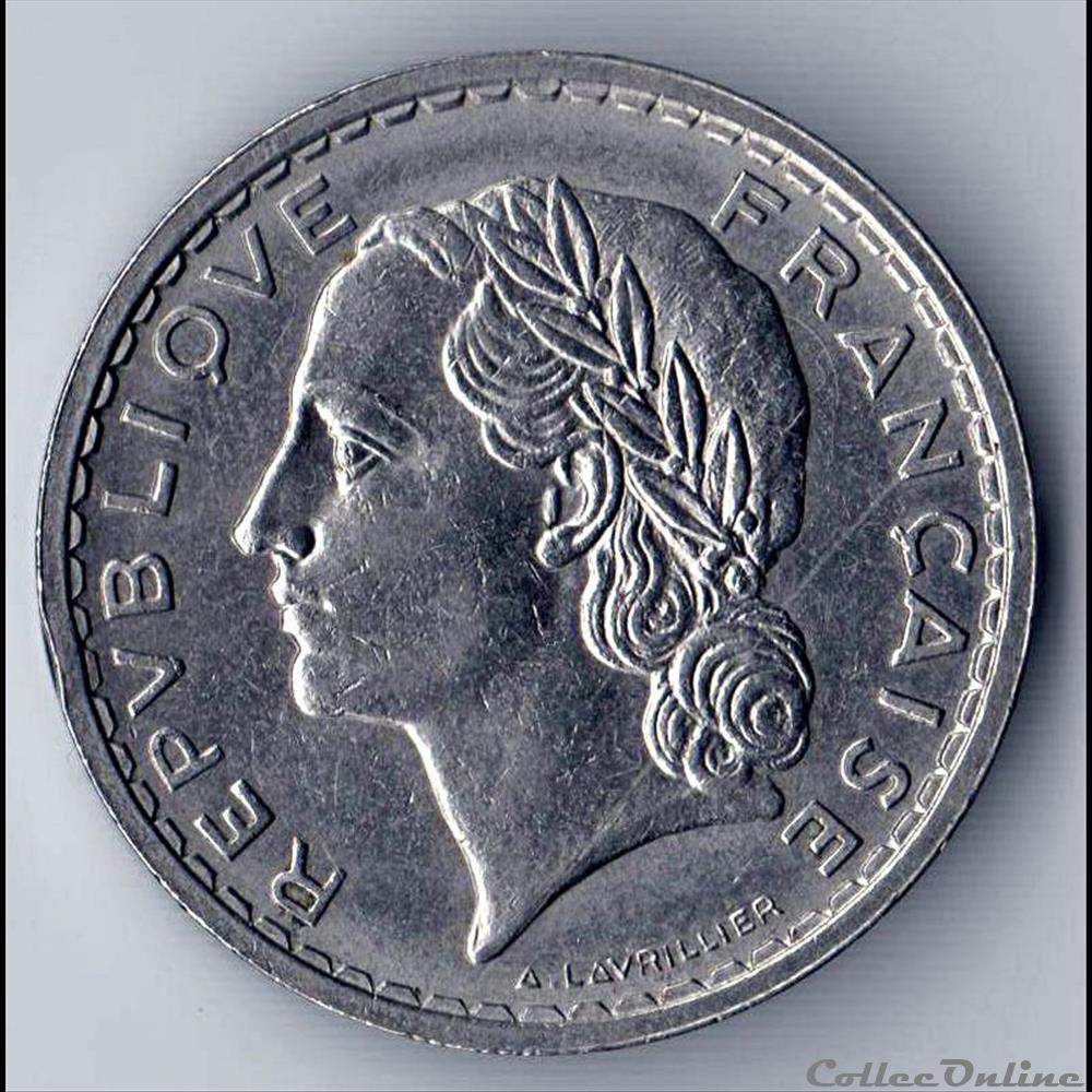 monnaie france moderne 5 francs lavrillier 1937 nickel