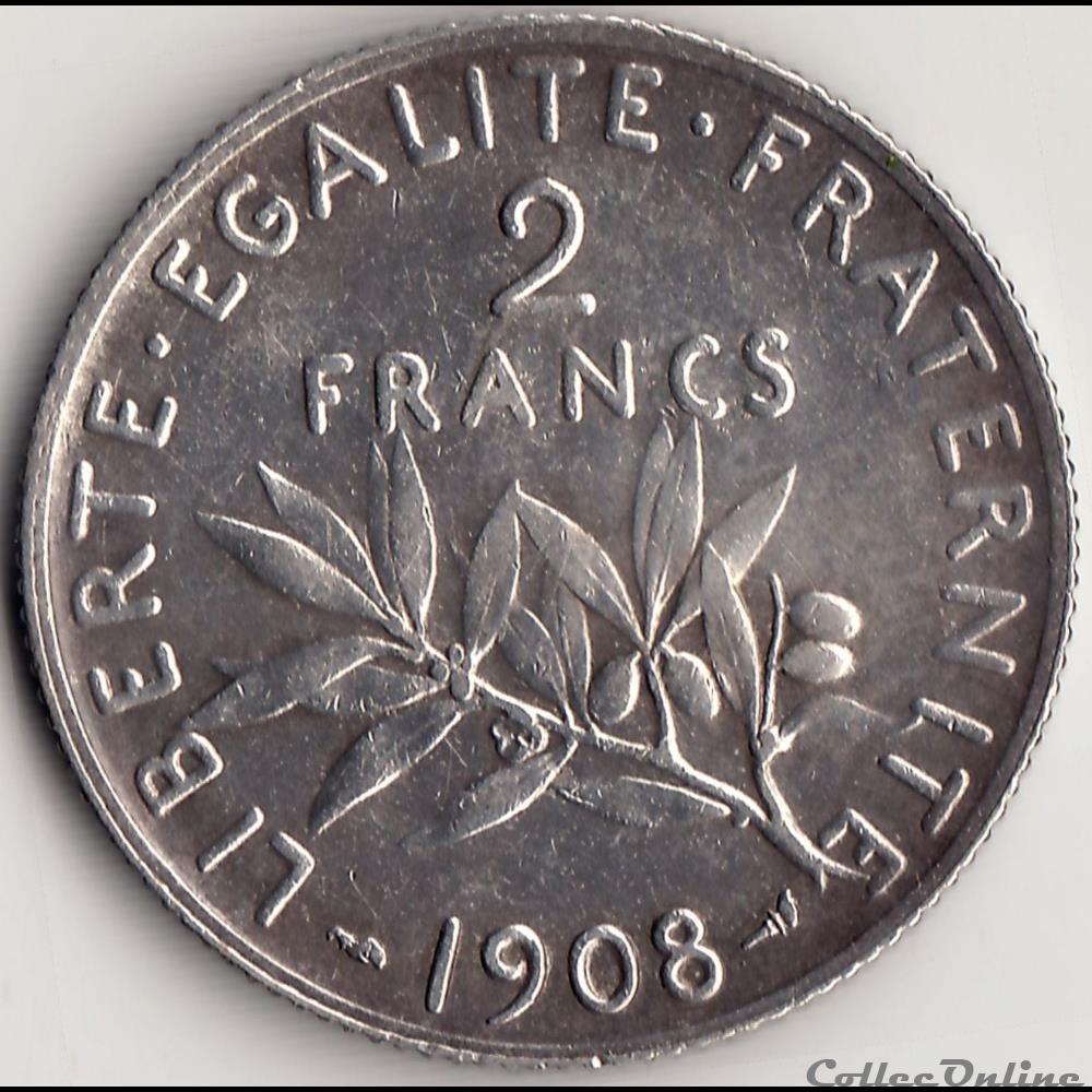2 FRANCS SEMEUSE 1908 monnaie france moderne 2 francs semeuse 1908