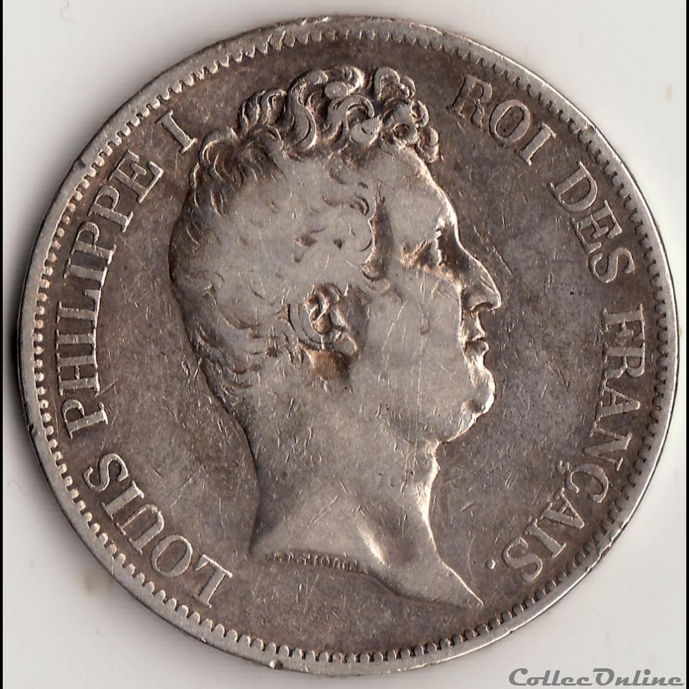 5 francs TYPE TIOLIER AVEC LE I, TRANCHE EN RELIEF 1830 A monnaie france moderne 5 francs type tiolier avec le i tranche en relief 1830 a