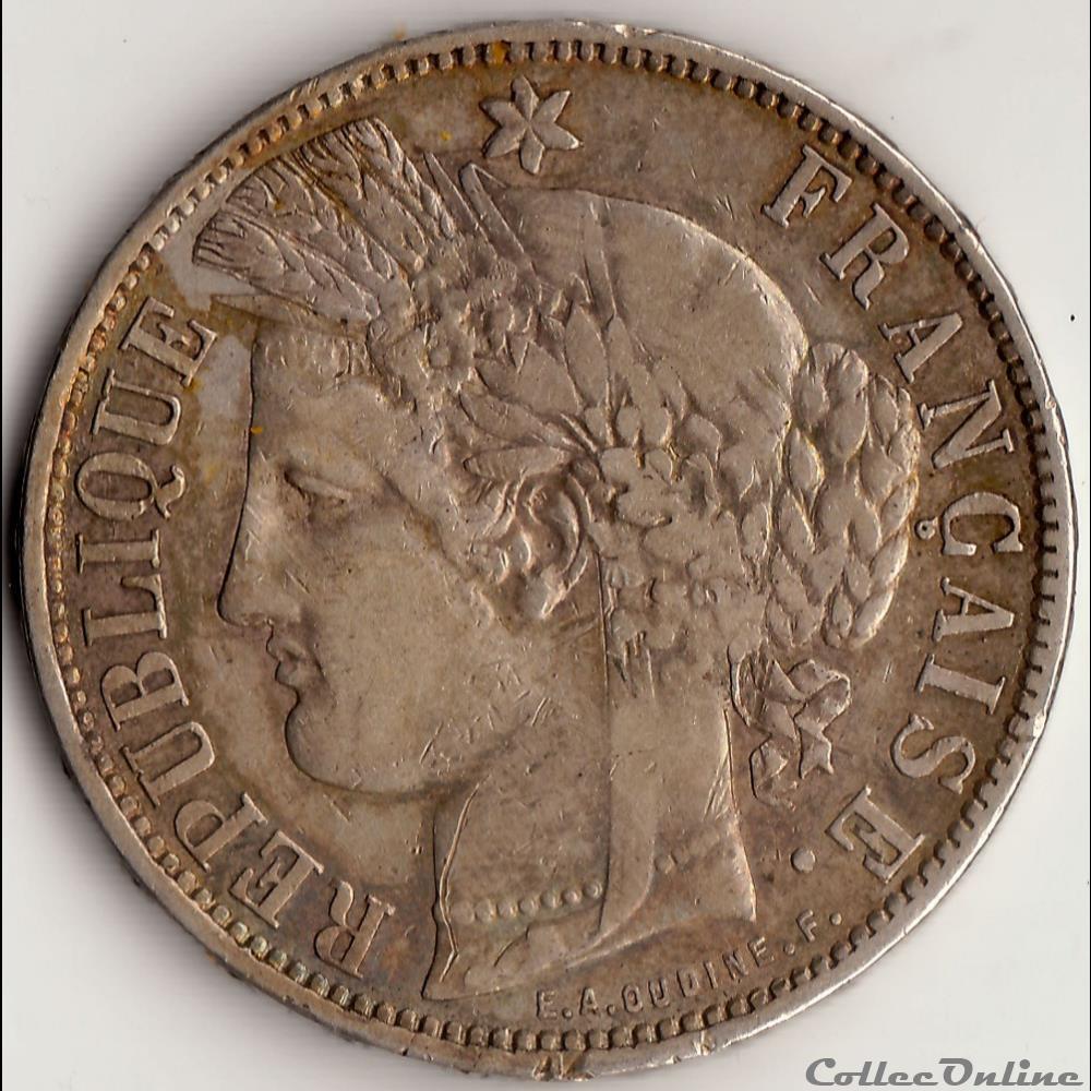 5 FRANCS CÉRÈ, sans légende 1870 K, Etoile, M a 2 heures 2 monnaie france moderne 5 francs cere sans legende 1870 k etoile m a 2 heures