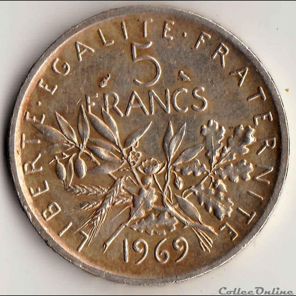 5 FRANCS SEMEUSE Argent 1969 monnaie france moderne 5 francs semeuse argent 1969