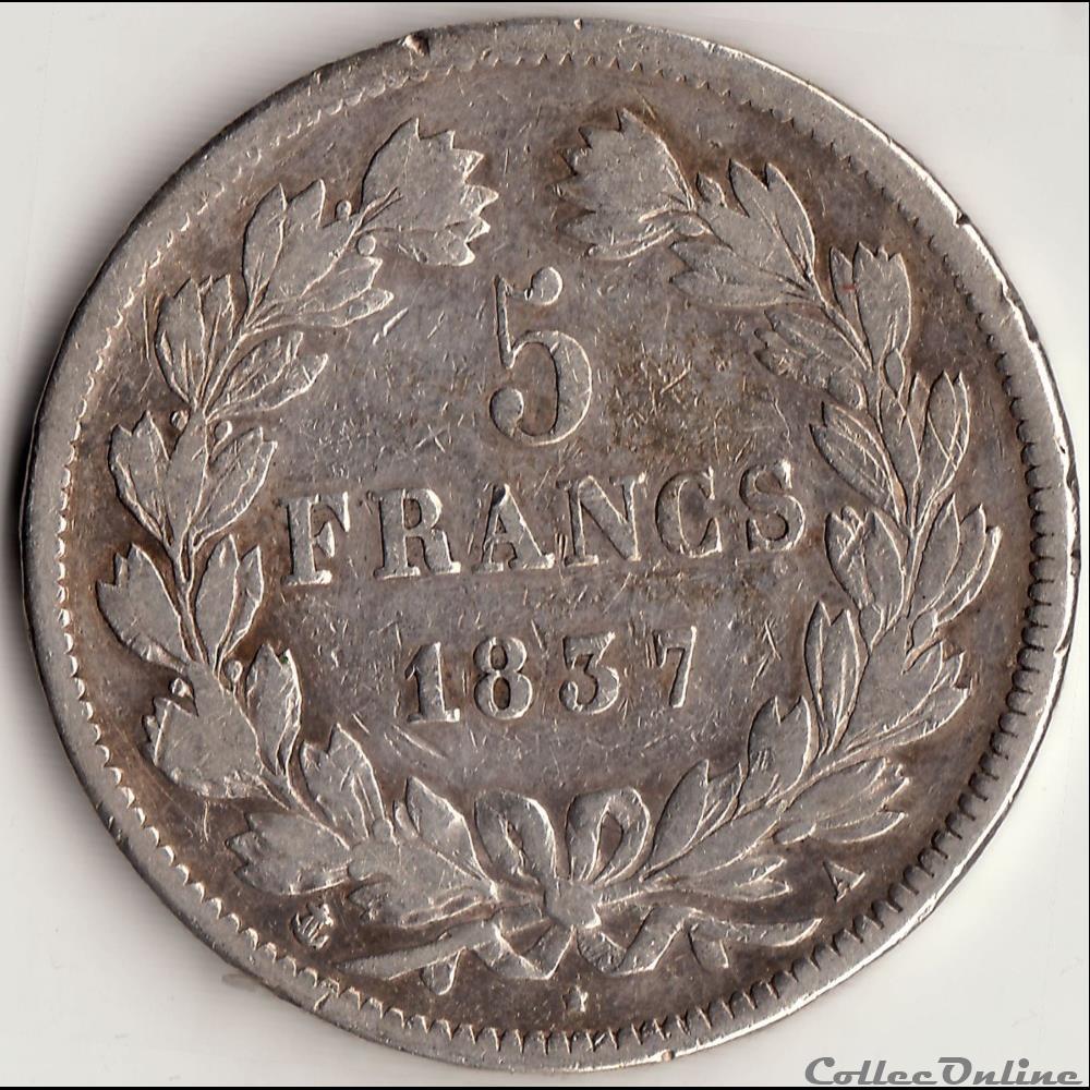 5 francs IIème type DOMARD 1837 A monnaie france moderne 5 francs iieme type domard 1837 a