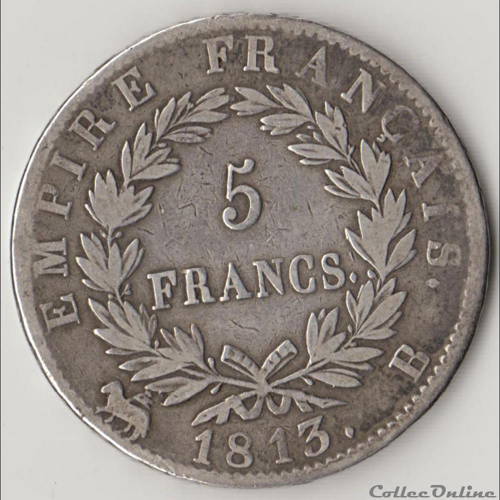 monnaie france moderne 5 francs napoleon i 1813 b