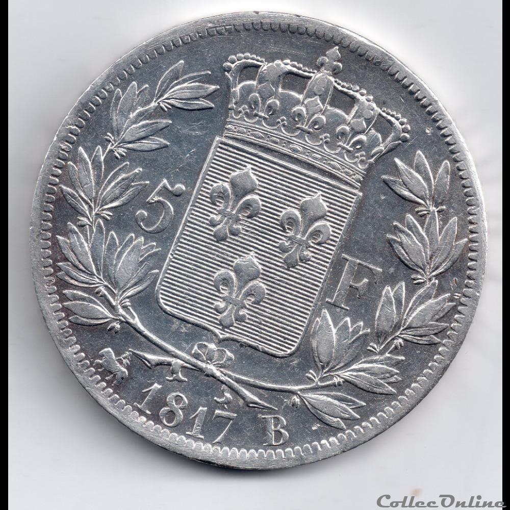 5 francs 1817 b monnaie france moderne 5 francs 1817 b