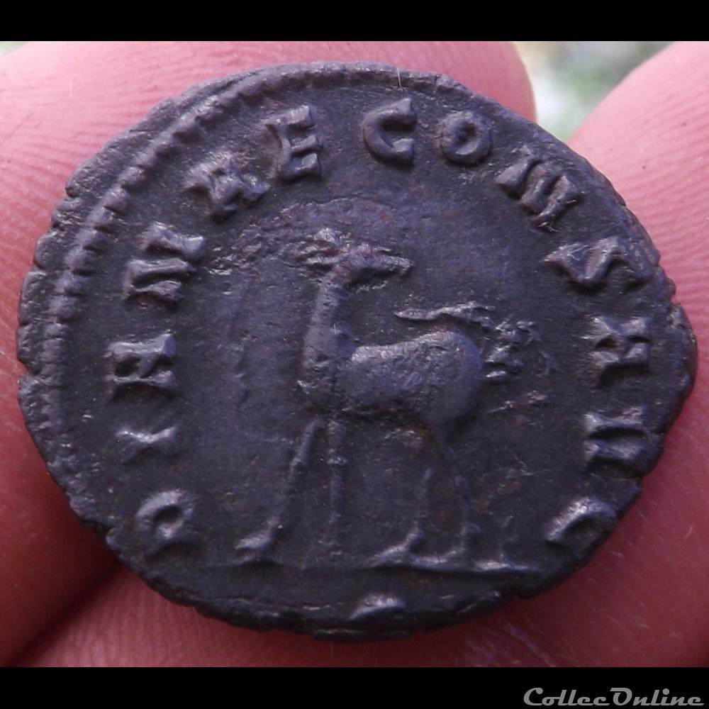 Gallien biche à gauche retournant la tête monnaie antique romaine gallien biche a gauche retournant la tete