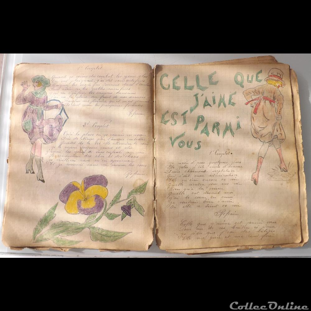 cahier de chanson illustré de poilu guerre de 14 / 18 Besançon ( fort Benoit ) militarium autre gauloise cahier de chanson illustre de poilu guerre de 14 18 besancon fort benoit