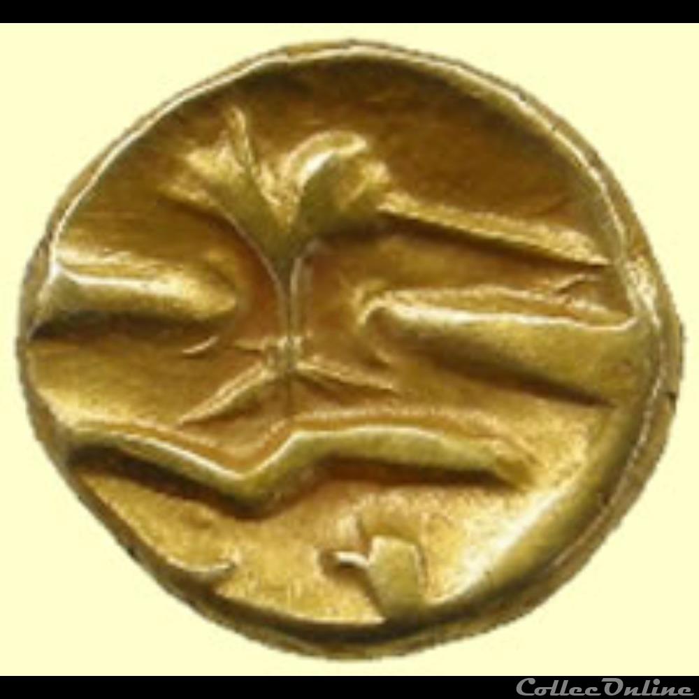 Série 41 quart de statère à l'arbre et au bateau monnaie antique gauloise serie 41 quart de statere a arbre et au bateau