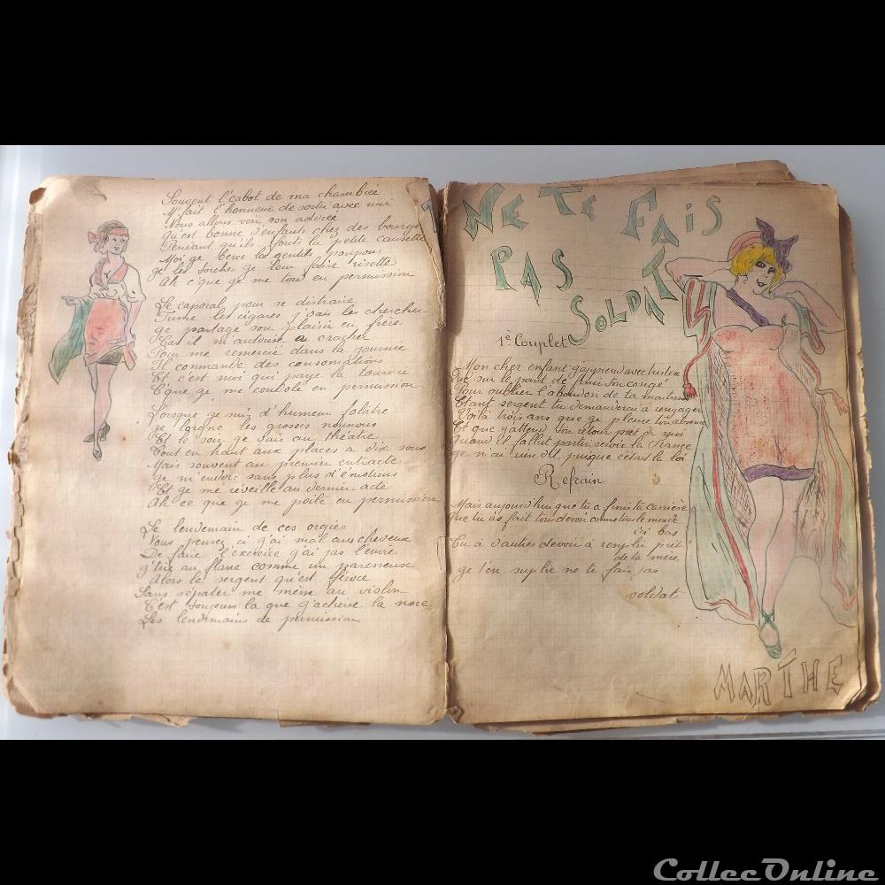 cahier de chanson illustré de poilu guerre de 14 / 18 Besançon ( fort Benoit ) militarium autre gauloise cahier de chanson illustre de poilu guerre de 14 18 besancon fort benoit