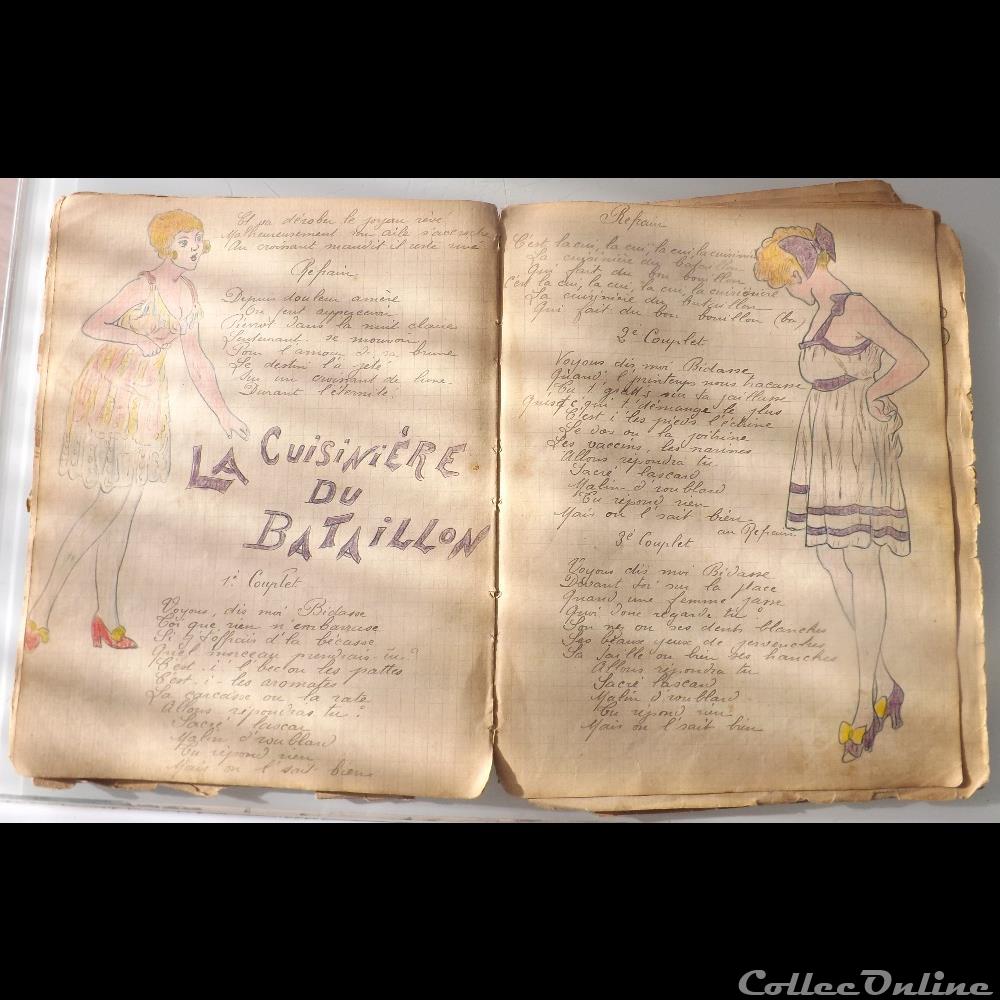 cahier de chanson illustré de poilu guerre de 14 / 18 Besançon ( fort Benoit ) militarium autre gauloise cahier de chanson illustre de poilu guerre de 14 18 besancon fort benoit