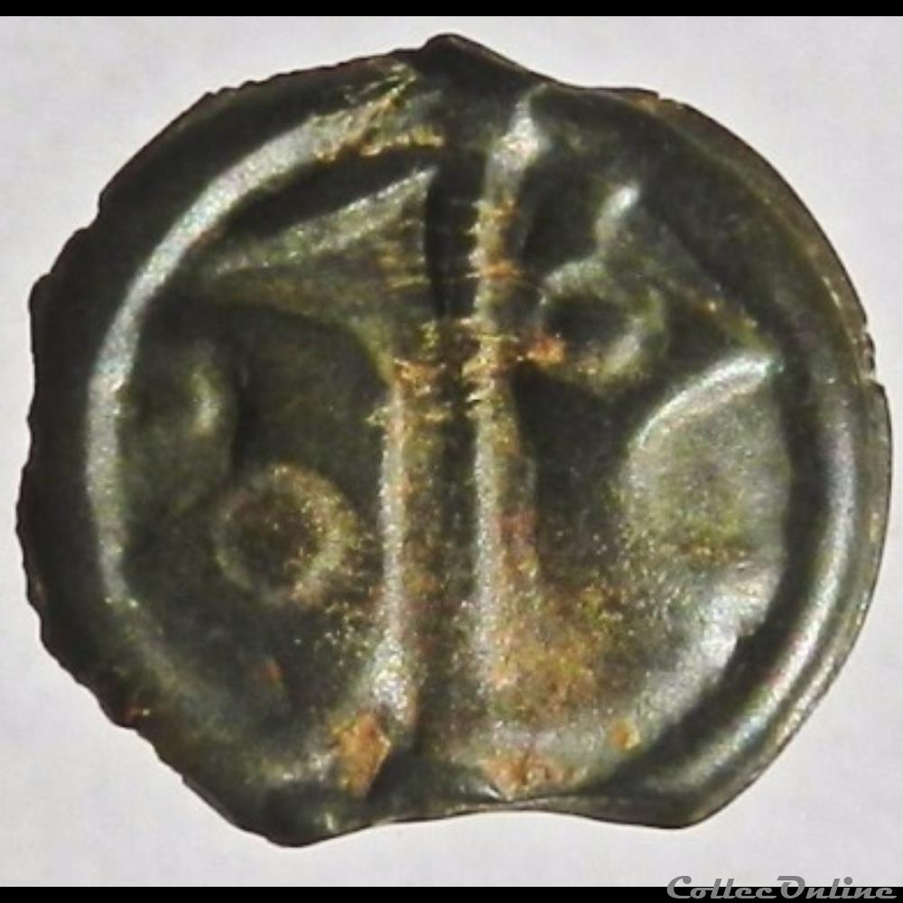 Série 968 DT 3262 var Potin OYINDIA ( dégénéré )à la tête janiforme monnaie antique gauloise serie 968 dt 3262 var potin oyindia degenere a la tete janiforme