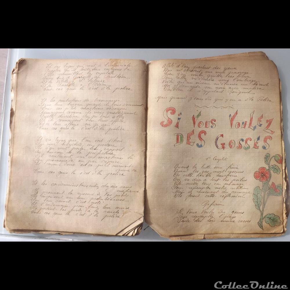 cahier de chanson illustré de poilu guerre de 14 / 18 Besançon ( fort Benoit ) militarium autre gauloise cahier de chanson illustre de poilu guerre de 14 18 besancon fort benoit