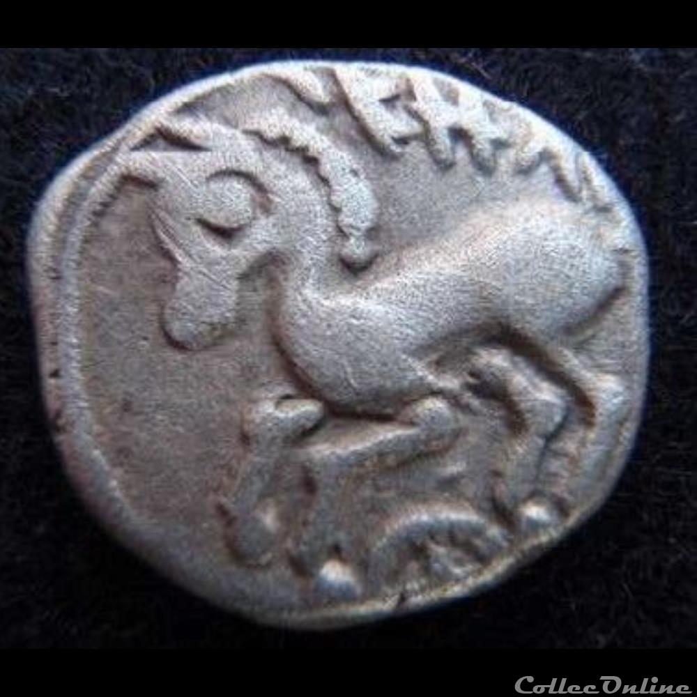 monnaie antique gauloise serie 824 dt 3053 drachme izavs au cheval galopant et a la rouelle