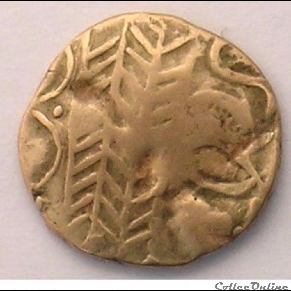 Série 21 DT 139 quart de statère d’or au cheval retourné, monnaie antique gauloise serie 21 dt 139 quart de statere d or au cheval retourne