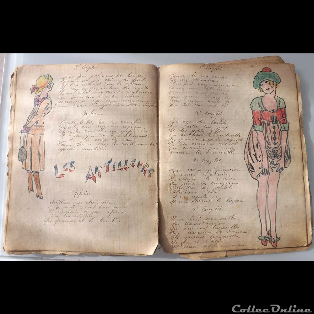 cahier de chanson illustré de poilu guerre de 14 / 18 Besançon ( fort Benoit ) militarium autre gauloise cahier de chanson illustre de poilu guerre de 14 18 besancon fort benoit