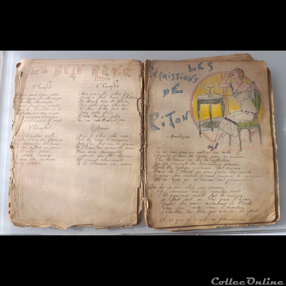 cahier de chanson illustré de poilu guerre de 14 / 18 Besançon ( fort Benoit ) militarium autre gauloise cahier de chanson illustre de poilu guerre de 14 18 besancon fort benoit