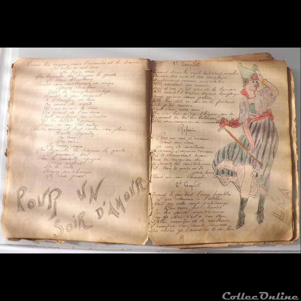 cahier de chanson illustré de poilu guerre de 14 / 18 Besançon ( fort Benoit ) militarium autre gauloise cahier de chanson illustre de poilu guerre de 14 18 besancon fort benoit