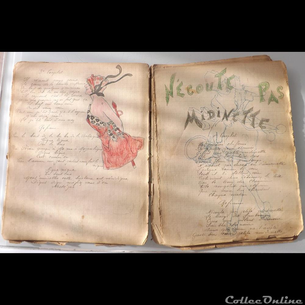 cahier de chanson illustré de poilu guerre de 14 / 18 Besançon ( fort Benoit ) militarium autre gauloise cahier de chanson illustre de poilu guerre de 14 18 besancon fort benoit