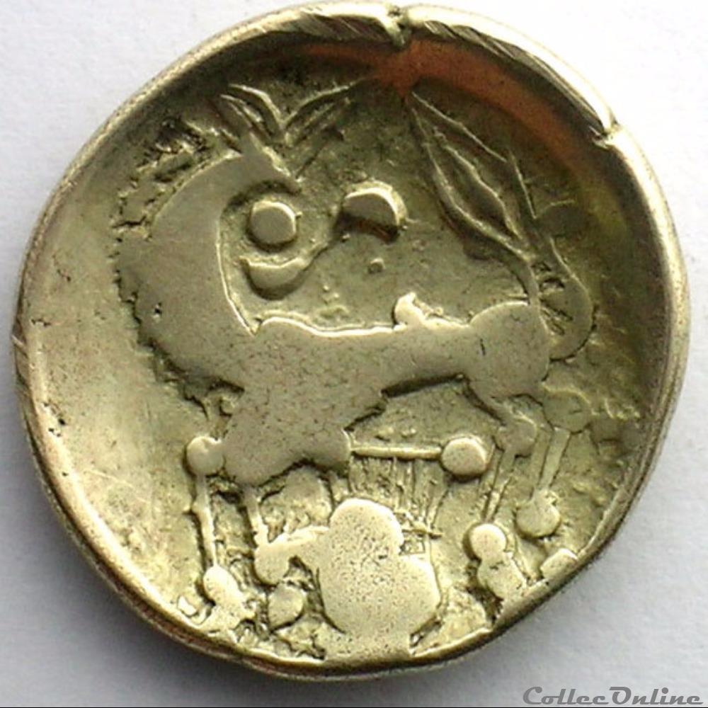 Série 21 DT 140 statère d’or au cheval retourné, à la lyre monnaie antique gauloise serie 21 dt 140 statere d or au cheval retourne a la lyre