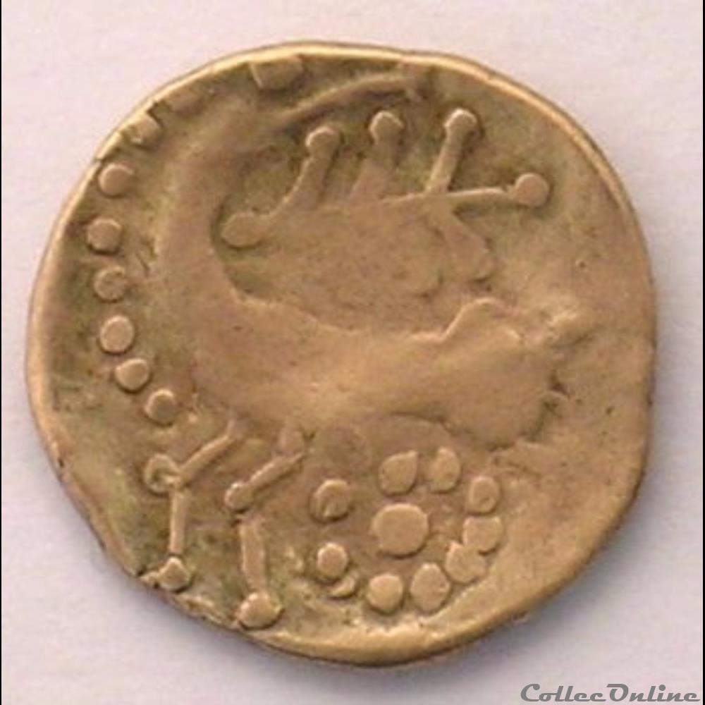 Série 21 DT 139 quart de statère d’or au cheval retourné, monnaie antique gauloise serie 21 dt 139 quart de statere d or au cheval retourne