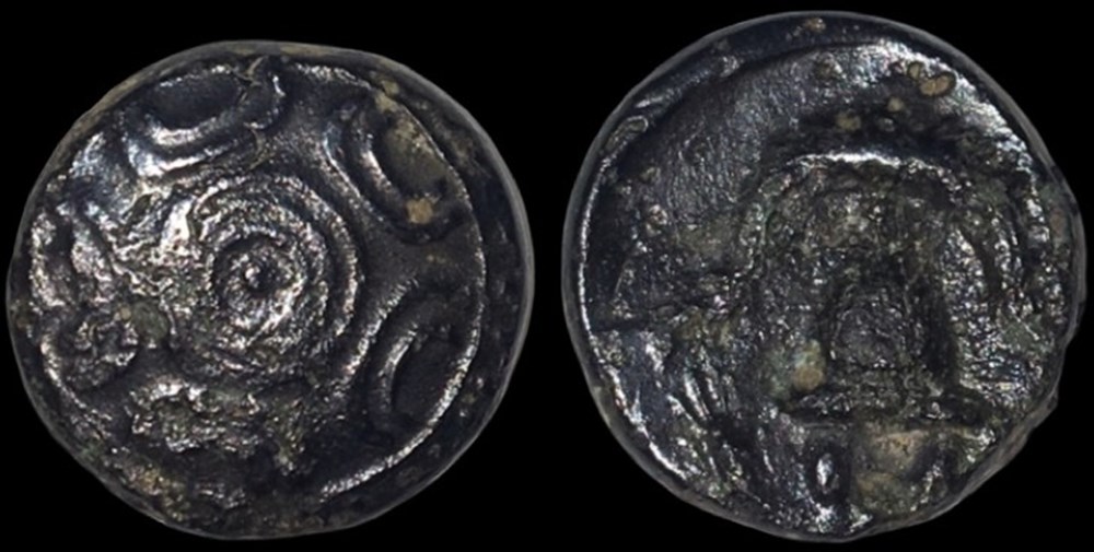 coins ancient to greek alexander iii the great 336 323 bc ae kaunos obv macedonian shield with pellet in three