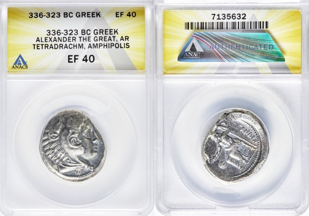 Alexander III the Great (336-323 BC). AR tetradrachm (28mm, 10h). ANACS XF 40. coins ancient to greek alexander iii the great 336 323 bc ar tetradrachm 28mm 10h anacs xf 40