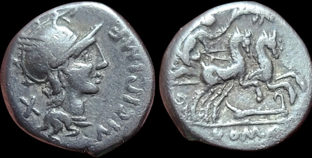 M CIPIiu mf (115-114 BC) Mint: Rome Denarius, 18mm, axis: 9 o'clock., 3.8)95g. coins ancient to romans imperial and republican m cipiiu mf 115 114 bc mint rome denarius 18mm axis 9 clock 3 8 95g