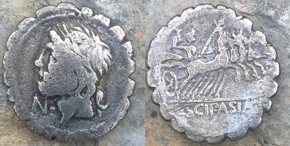 L. SCIPIO ASIAGENUS Serrate Denarius (106 BC). Rome. coins ancient to romans imperial and republican l scipio asiagenus serrate denarius 106 bc rome