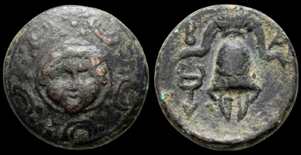 Eumenes-Antigonus Monopthalmus Sardes, 323-310 BCE Æ Half Unit (16mm, 4.40 g, 6h). coins ancient to greek eumenes antigonus monopthalmus sardes 323 310 bce half unit 16mm 4 40 g 6h