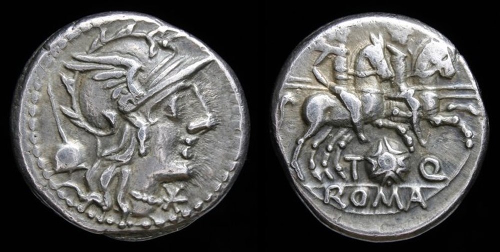 T. Quinctius Flamininus, 126 BCE, AR denarius. Rome, 3.91g, 18mm. coins ancient to romans imperial and republican t quinctius flamininus 126 bce ar denarius rome 3 91g 18mm