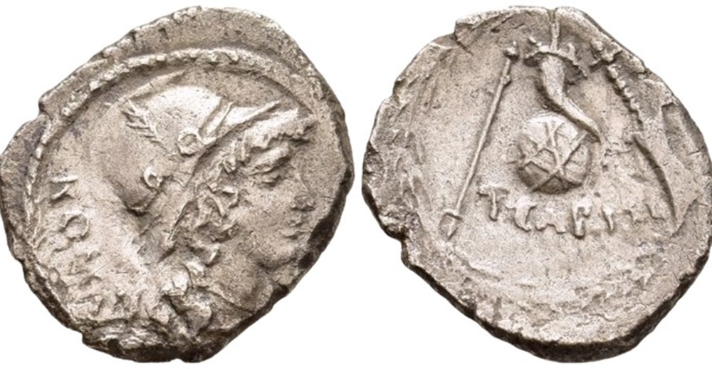 T. Carisius, Denarius. Rome, 46 BC. 3,54 g // 20 mmObv: coins ancient to romans imperial and republican t carisius denarius rome 46 bc 3 54 g 20 mmobv