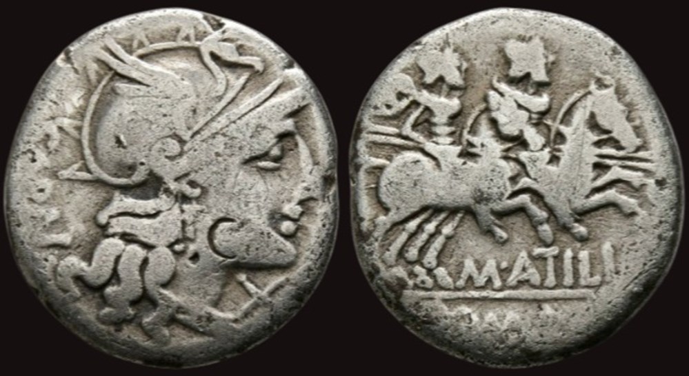 M. Atilius Saranus 148 BC. Rome Denarius AR coins ancient to romans imperial and republican m atilius saranus 148 bc rome denarius ar