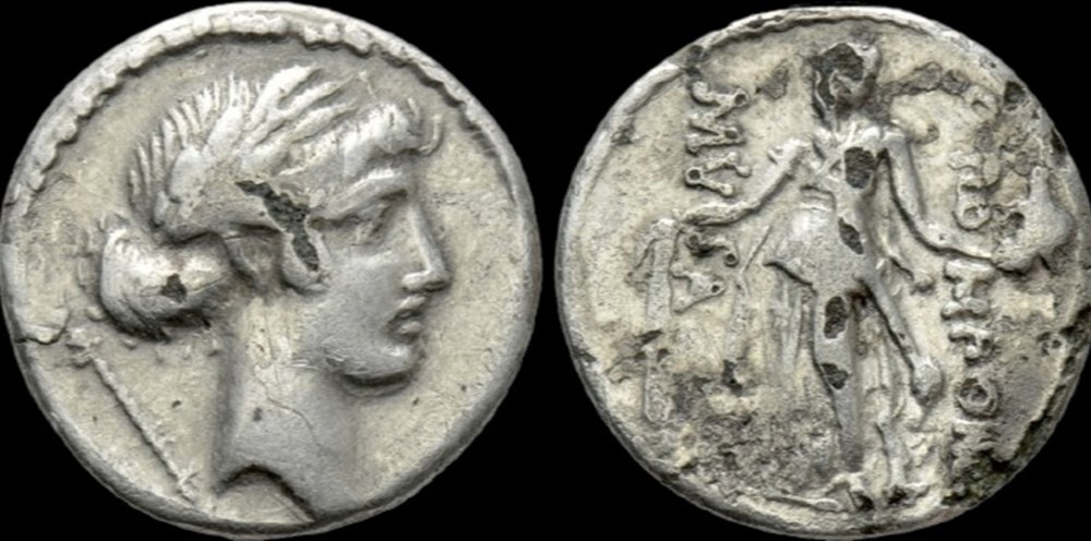 Q. POMPONIUS MUSA. Fourrée denarius (56 BC). Rome. coins ancient to romans imperial and republican q pomponius musa fourree denarius 56 bc rome