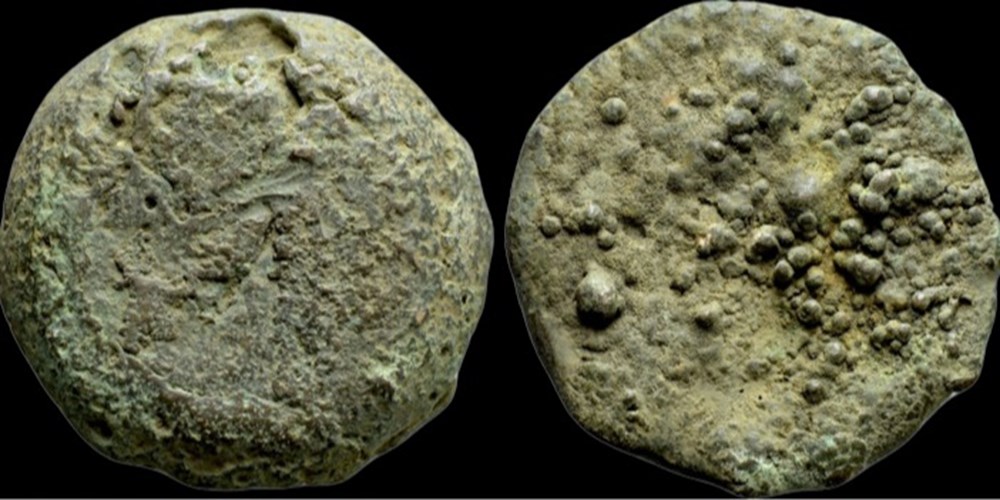 coins ancient romans imperial and republican bronze age proto money aes rude style bronze cake shaped ingot 2000 400 bc 261 g 6 cm
