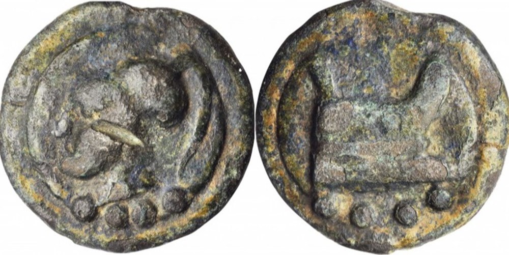 ROMAN REPUBLIC. Anonymous. AE Aes Grave Triens coins ancient to romans imperial and republican roman republic anonymous ae aes grave triens