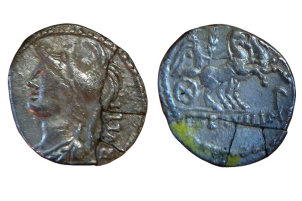 P. Servilius M. f. Rullus AR broken and glued Denarius. Rome, 100 BCE. coins ancient to romans imperial republican p servilius m f rullus ar broken and glued denarius rome 100 bce