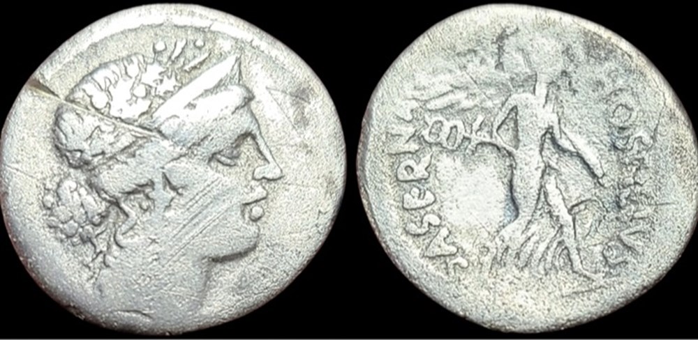 L. Hostilius Saserna 48 BC. AR Denarius (18mm, 3.5 g, 7h). Rome mint. coins ancient to romans imperial and republican l hostilius saserna 48 bc ar denarius 18mm 3 5 g 7h rome mint
