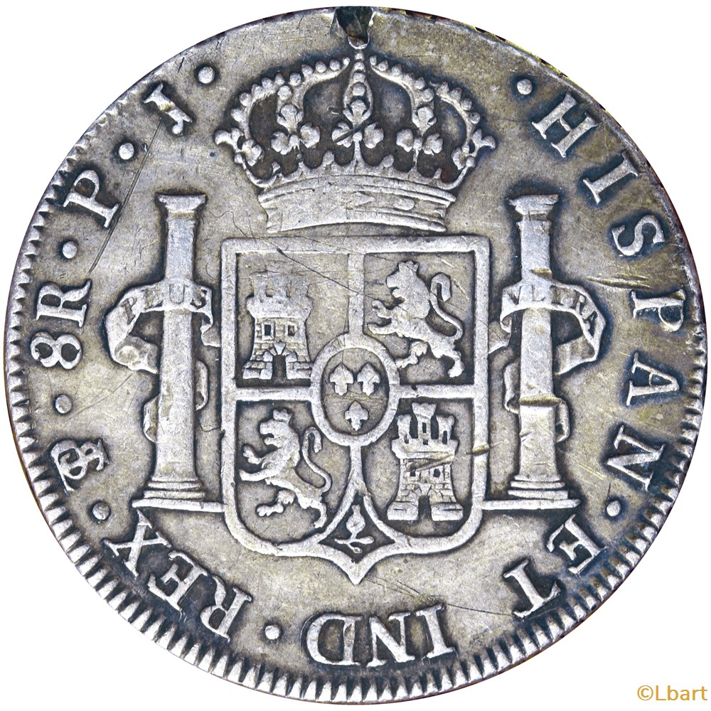 8R Charles IIII 1805 PJ Potosi. AR5F-0036 monnaies monde bolivie 8r charles iiii 1805 pj potosi ar5f 0036